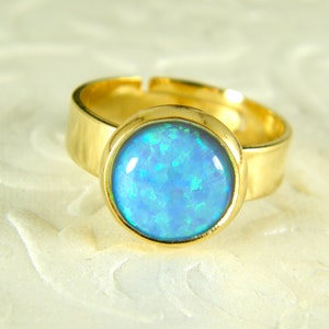 Blue opal gold ring, Cocktail ring, Pink opal, White opal