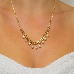 Gold necklace, Pearls necklace, Gold plated necklace, Statement necklace, Bridal necklace, Wedding jewelry, Gift for her, chains necklace,