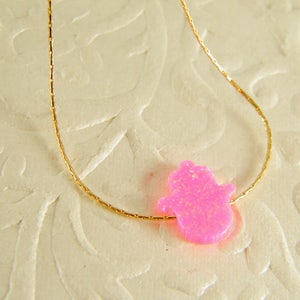 Hamsa necklace, Pink opal hamsa, Gold filled necklace, Small hamsa pendant, Fatima hand jewelry, Evil eye necklace, Israel jewelry.
