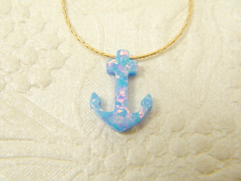 Anchor blue opal gold filled necklace image 4