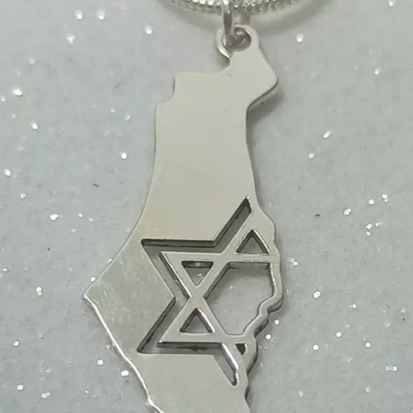 Israel map necklace, stare of David necklace,Sterling silver, made in Israel