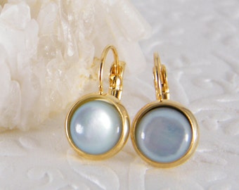 Lithe blue Shell gold dangle earrings