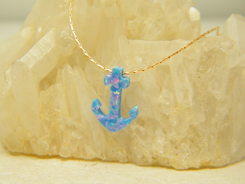 Anchor blue opal gold filled necklace image 2