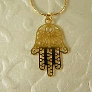Hamsa necklace, Gold filled necklace, Small hamsa pendant, Fatima hand jewelry, Evil eye necklace, Israel jewelry, Judaica necklace
