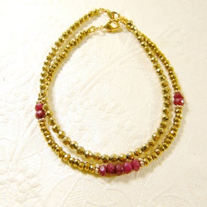 Hematite ruby bracelets, Set of 2 bracelets, Gem stone bracelet, Gold ruby bracelet, Red gold bracelet, Friendship bracelets, Gift for her