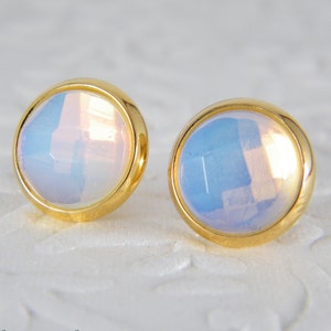 Gold opal earrings, Stud earrings, Opal gem stone earrings, October birthstone earrings, Bride white earrings, Post earrings, Wedding