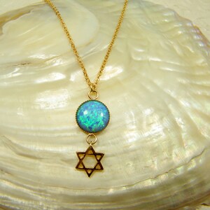 Star of David, Megan David necklace, Blue opal pendant, Gold star of David, jewelry, Opal jewelry, Unisex necklace, Gold filled necklace