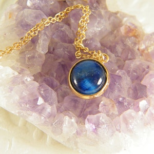 Gold filled necklace, Blue stone pendant, Blue tiger eye stone, Unisex gold necklace, Tribal necklace, Gift for her, Gold jewelry,