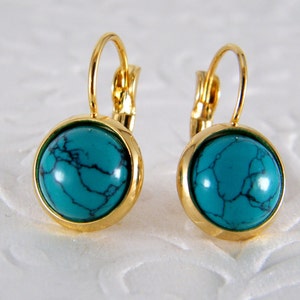 Turquoise gold dangle earrings