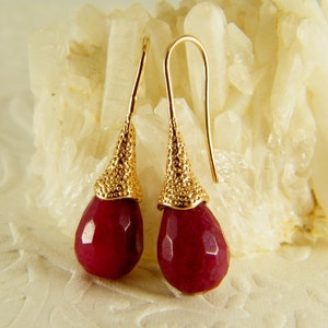 Ruby gold tear drop earrings