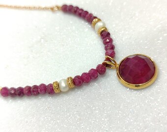 Ruby beads gold filled chin necklace