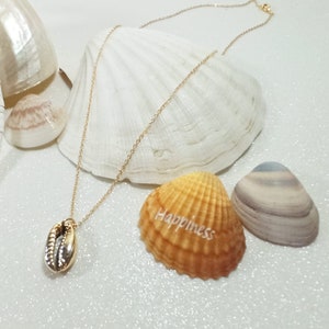 Sea shell necklace, Cowrie Shell, Gold shell pendant, Beach necklace, Gift for her, Gift for him