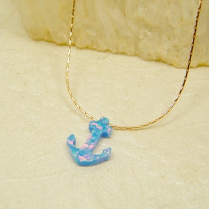 Anchor blue opal gold filled necklace image 7