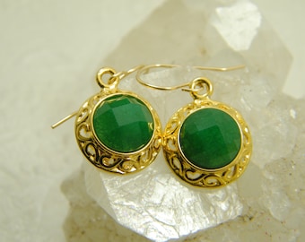 Gold green agate earrings