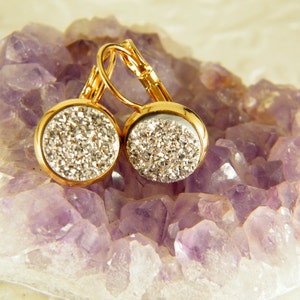 Silver bride druzy gold earrings