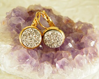 Silver bride druzy gold earrings