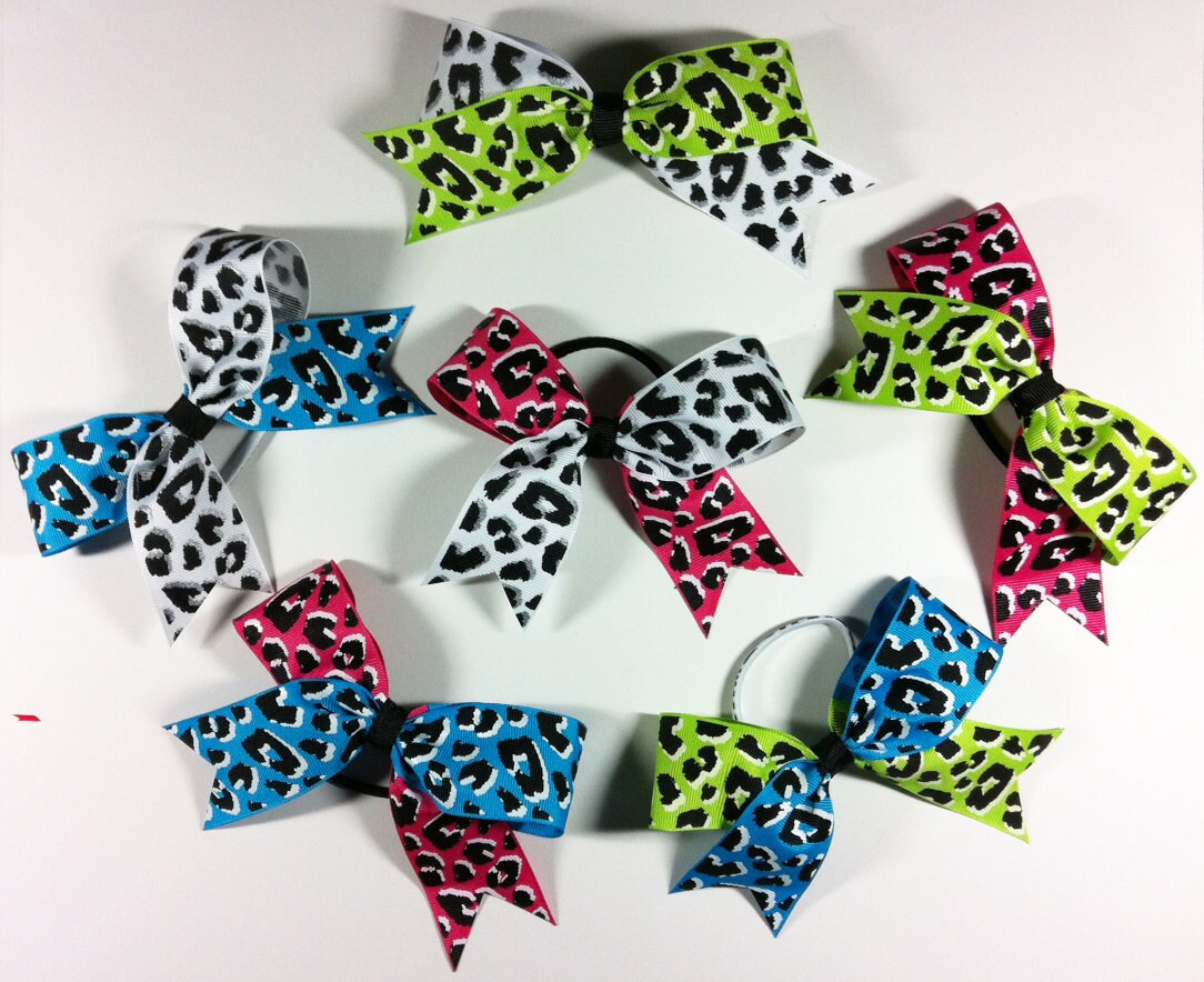 Animal print hair bows neon cheetah print split color ...