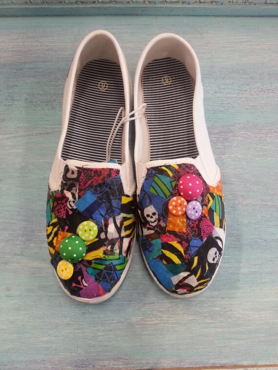 Items similar to Funky Animal Print Decorated Womens Canvas Flats/Canvas Shoes (Slip On Vans