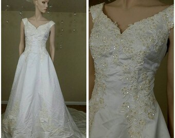 White Wedding Dress With Train Beaded Plus Size By Alfred Etsy