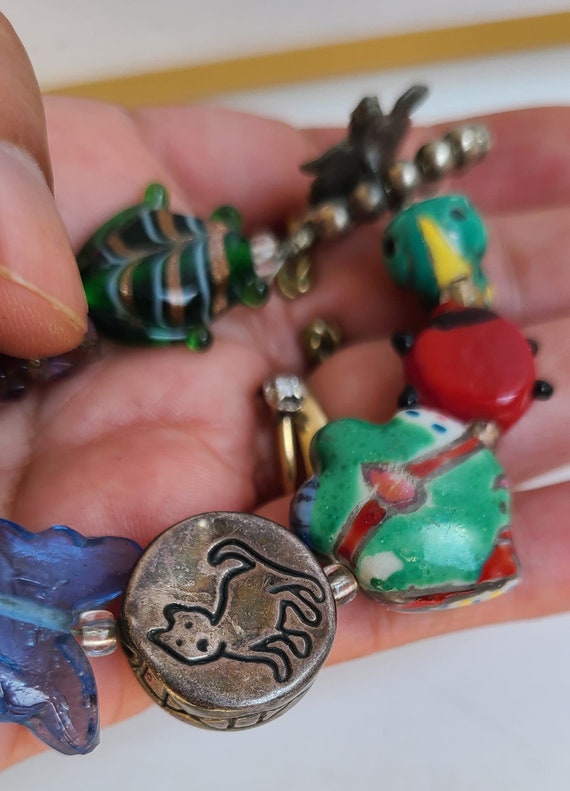 Vintage glass beads & sterling silver cat bead br… - image 4