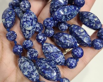Collier En Céramique Bleu Roi Vintage - Années 1950/1960 - Bijou Ancien D'occasion - Fabriqué En France