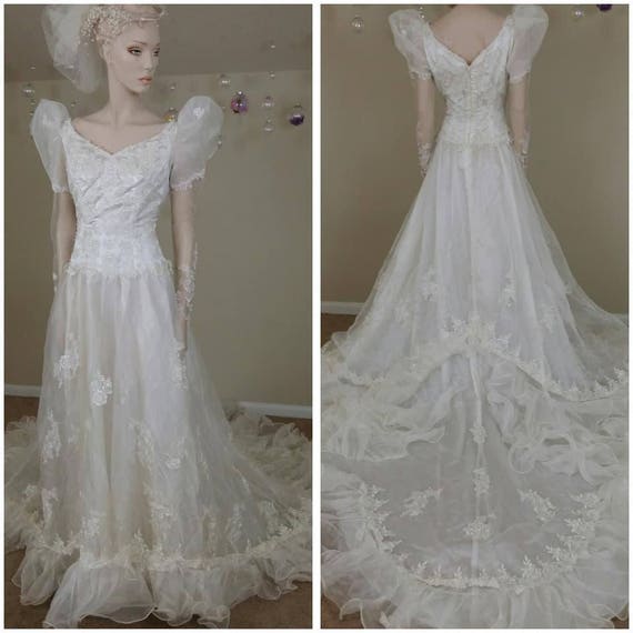 Stunning Vintage 80s Wedding Organza Ivory Dress Wedding Gown Etsy