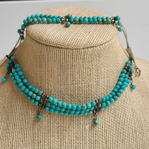 Vintage Navajo 3 Strand Turquoise Sterling Silver Necklace and bracelet set