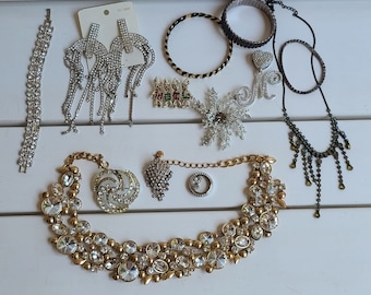 Vintage /modern Rhinestones jewelry lot of 13 pieces pre owned Missing stones