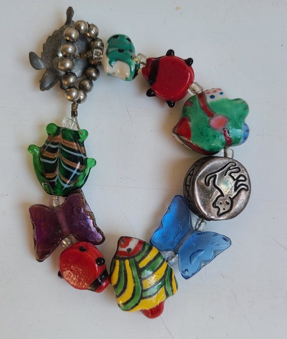 Vintage glass beads & sterling silver cat bead br… - image 2