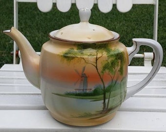 Vintage NIPPON Hand Painted Scenic Porcelain Tea Pot
