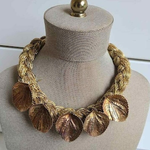 Vintage Neiman Marcus golden thread braid metal leaves Choker w/ original tags