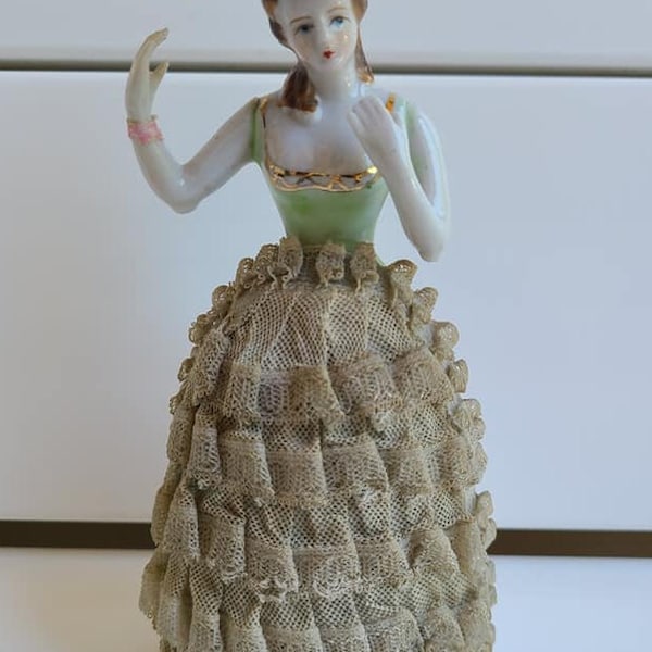 Vintage victoriana porcelana señora figurina almidonado encaje sin marcar