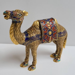 Figurine sculpture chameau cloisonnée en laiton émaillé 20 x 15 cm