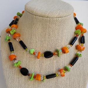 handmade different type of glass and stones long necklace