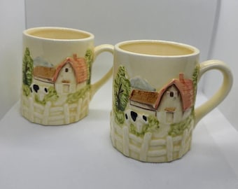 Vintage Otagiri Hand Painted 3D Ceramic set Coffee Mug or Tea Cups