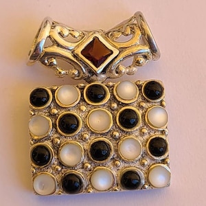 Sterling silver slide pendant moonstones, onyx ,amber Signed CSX 925 Thailand