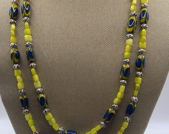 Vintage hand made glass beads Necklace bright colors long necklace