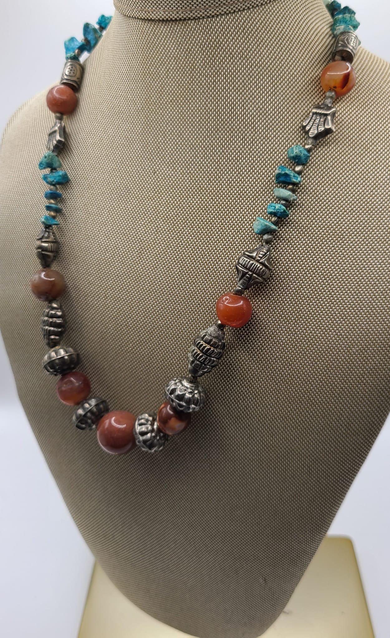 Vintage  Turquoise ,Agate Beads Tribal Necklace