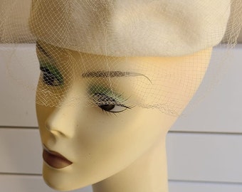 vintage 50s wool and rhinestones pillbox hat with veil, made in Italy