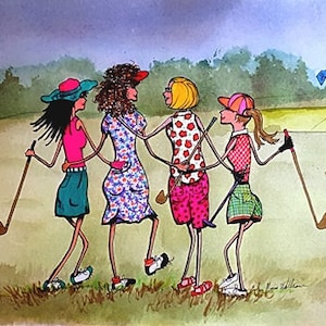 Golf gift for women Women Golf Gift Friends golf print Golf ladies golfing  foursome 7.5x5.25 golf tournament FREE Shipping to USA ONLY