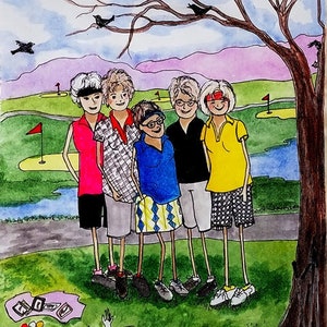 SALE Note Cards women's golf shop golf lady golfers set 8 Golf Buddies Friends ART Mini golf prints favors golf tournament artbyevelynmarie