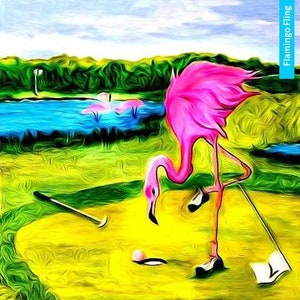 Note Cards golf for women set of 4 humor Flamingo Fling golf gals Friends GOLF Mini painting prints favors golf tournament girlfriend golfer