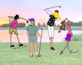 Golf Swings Note Cards: Women Golfers Gift Set