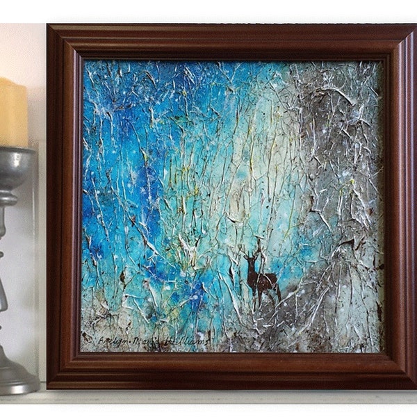 Painting wildlife gift Ice Storm winter snow with buck 12x12 cast Framed FREE SHIPPING artbyevelynmarie capsteam castteam
