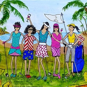 Womens Golf gift Note Cards women's golf gifts FREE SHIPPING 4 cards Tropical Golf Friends 5 women golfers gift women golf gift notecards