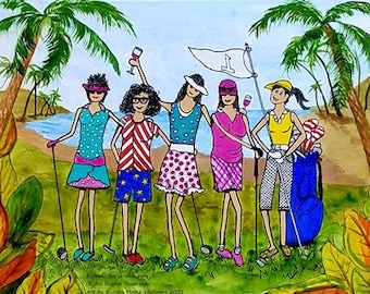 Tropical Golf Friends Note Cards: Women's Golf Gift (Set of 4)