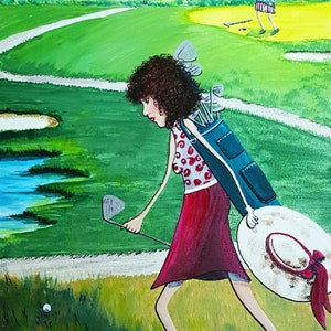 Note Cards golf lady set of 4 humor women golf gals Friends GOLF ART Mini painting prints favors golf tournament golf friends lady golfer