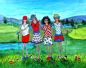 Patriotic Golf Note Cards: Women Golfers Gift Set