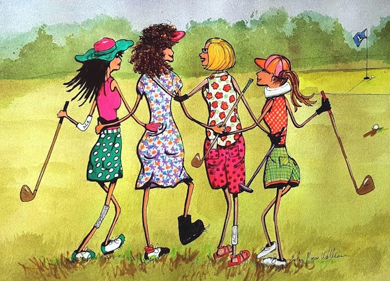 Golf Art Print: Women's Foursome, Funny Golfing Gift (7.5x5.25) - Etsy