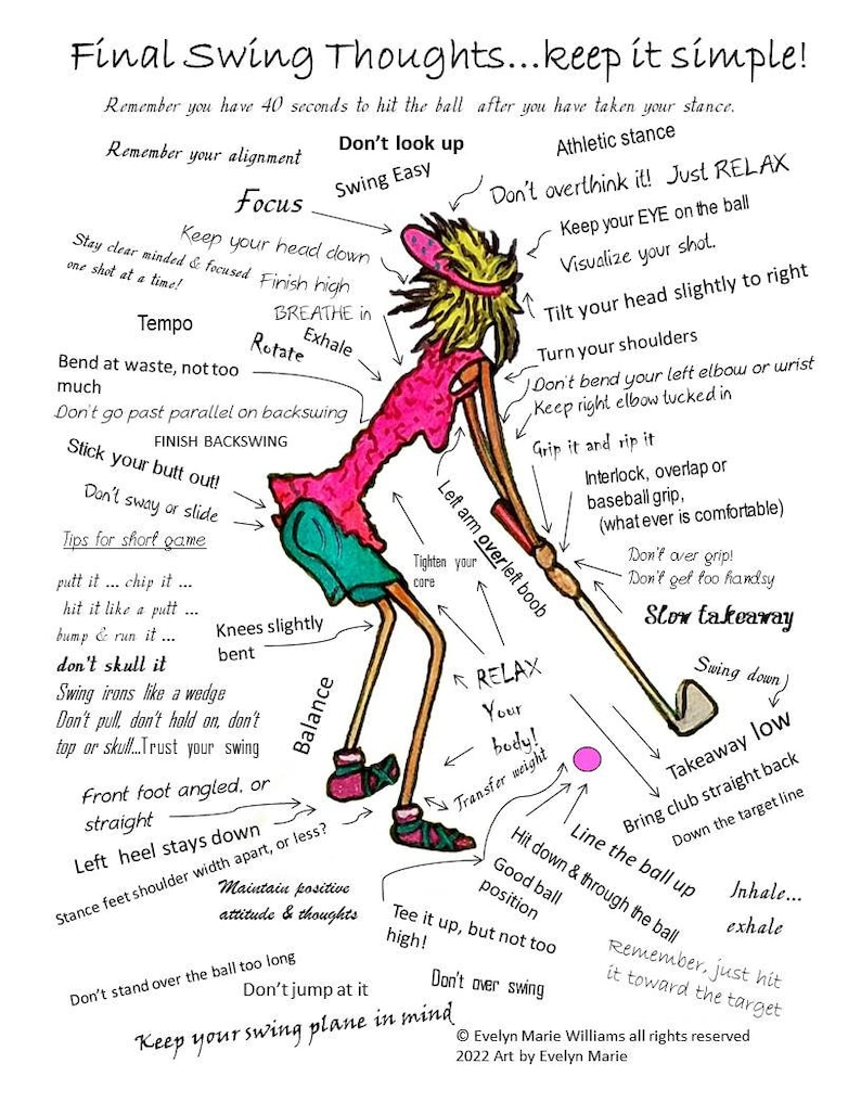 Golf POSTER Gift for Women Golfers SWING THOUGHTS Art Poster 2 Sizes 8